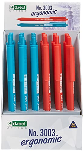 D.RECT 3003 Ballpoint Pen | Retractable | Triangular Body | Display 24 Pack | Red,Turquoise von D.RECT