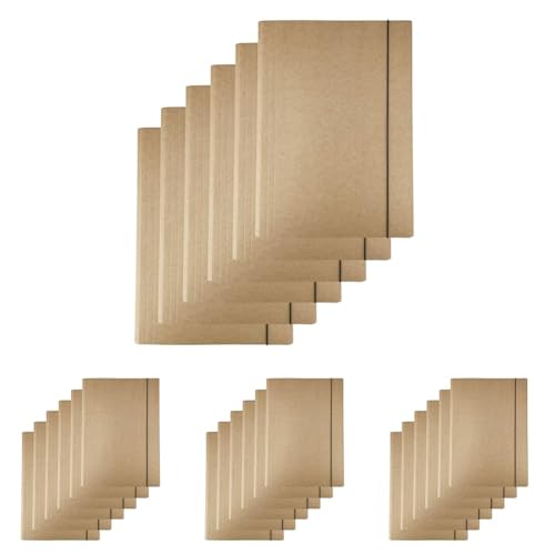 D.RECT - 6 Stück Sammelmappe Dokumententasche aus Pappe Kraftkarton Kartonmappe Eckspannermappe Ordnungsmappe Zeichenmappe mit Gummiband 300g (Packung mit 4) von D.RECT