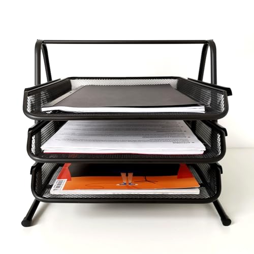 D.RECT 7610 Metall Ablagefächer Stapelbar - Büro Organizer Schreibtisch - Ablage Schreibtisch - 3 Schubfächer Briefablage Dokumentenablage A4 Organizer Mesh - Papierablage Schwarz Aktenablage von D.RECT