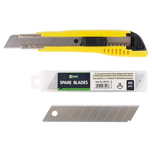 D.RECT 2055 SET Cuttermesser | Abbrechklingen Edelstahl | Cutter Mit Ersatzklingen | Teppichmesser Metall | Klingenführung Groß 18mm | Taschenmesser Messer Groß 18mm 10 Klingen von D.RECT