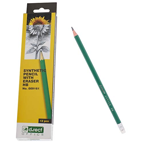 D.RECT Bleistift mit Radiergummi 12 Stück - Synthetischer Bleistifte Set mit 12 Bleistifte Vorgespitzt - Härtegrad HB von D.RECT