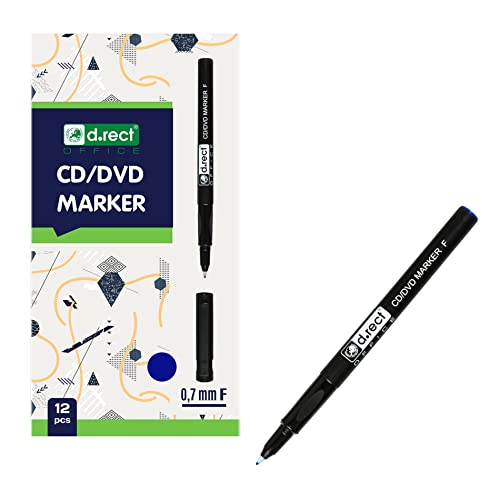 D.RECT - CD/DVD Marker Stift | Set 12 Stück | 0.7 mm | Permanentstift | Ideal für Glas, Kunststoff und Folie| Sehr Universell | Blau von D.RECT