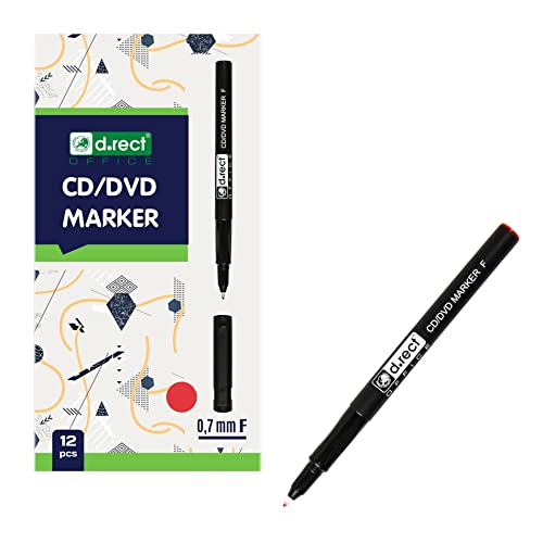D.RECT - CD/DVD Marker Stift | Set 12 Stück | 0.7 mm | Permanentstift | Ideal für Glas, Kunststoff und Folie| Sehr Universell | Rot von D.RECT
