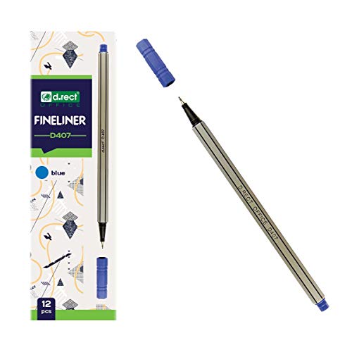D.RECT Fineliner Set Blau 12 Stück - Feinschreiber mit 0,4 mm Spitze für Täglicher Schreib- und Schulbedarf von D.RECT