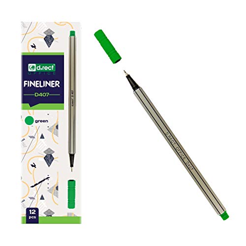 D.RECT Fineliner Set Grün 12 Stück - Feinschreiber mit 0,4 mm Spitze für Täglicher Schreib- und Schulbedarf von D.RECT