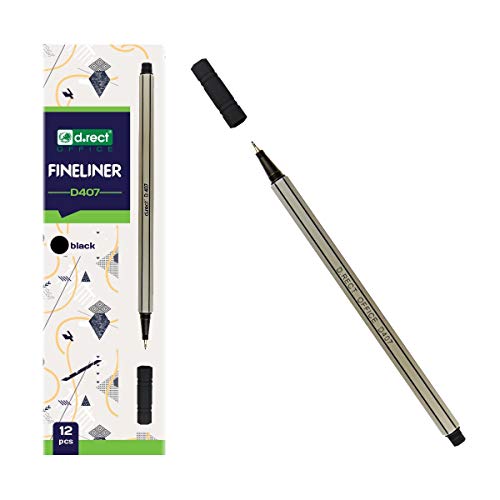 D.RECT Fineliner Set Schwarz 12 Stück - Feinschreiber mit 0,4 mm Spitze für Täglicher Schreib- und Schulbedarf von D.RECT