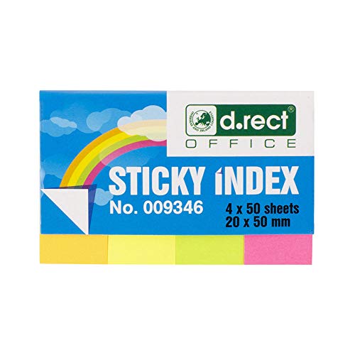 D.RECT Haftstreifen Pagemarker Index Haftmarker Film Textstreifen 20x50mm 4x50 Stück Kartondispenser von D.RECT