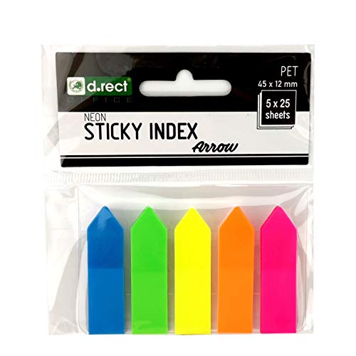 D.RECT Haftstreifen Pagemarker Index Haftmarker Film Textstreifen PET-Folie 45x12mm 5x25 Stück Pfeile 30 Stück von D.RECT