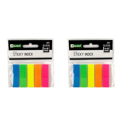 D.RECT Haftstreifen Pagemarker Index Haftmarker Film Textstreifen PET-Folie 45x12mm 5x25 Stück Streifen (Packung mit 2) von D.RECT