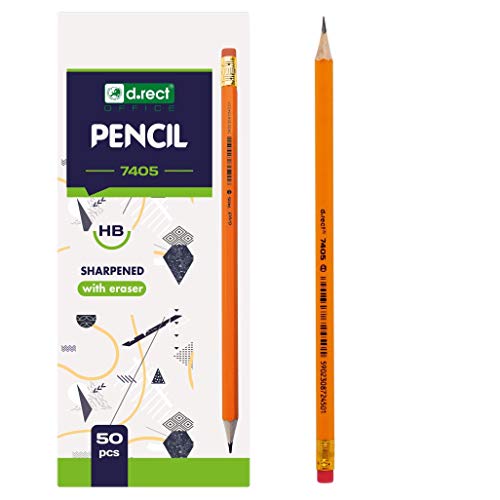 D.RECT Holzbleistifte HB 50 Stück - Bleistift mit Radiergummi - Bleistifte Set Vorgespitzte - Bleistift Holz Ideal zum Schreiben und Zeichnen auf jeder Oberfläche, Orange von D.RECT