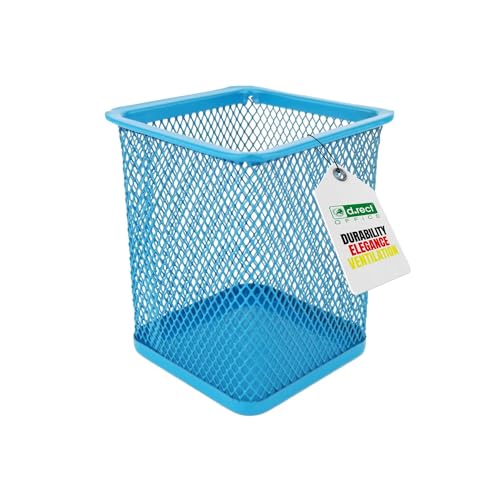 D.RECT Metall eckig Stifteköcher | Stiftehalter Würfel aus Drahtmetall | Mesh Multifunktions Becher für Kugelschreiber Blau von D.RECT