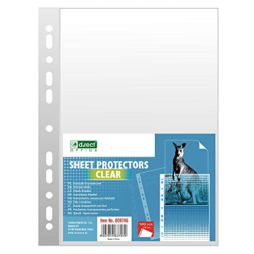 D.RECT Prospekthüllen Dokumentenhüllen 75 µm/Mic/Mikron Stärke: 0,075 mm A4 100 Stück Folienverpackung Transparent glasklar von D.RECT