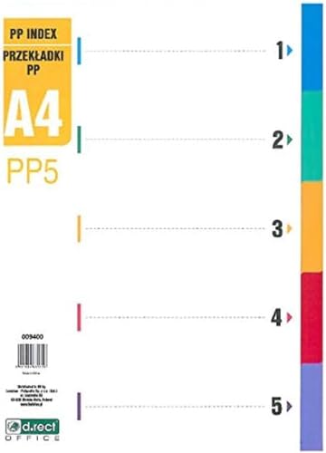 D.RECT Register für A4, PP5, 5 Trennblätter, Ringbuchregister, Taben mit Zahlenaufdruck 1-5, Mehrfarbig, Farb-Trenner aus PP, Polypropylen von D.RECT
