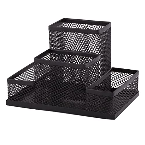 D.RECT Schreibtischorganizer | Stiftehalter Schreibtisch Stifteköcher Tisch-Organizer aus Metall | Büroablage mit Zettelhalter Mesh | 103x154x103mm Schwarz von D.RECT