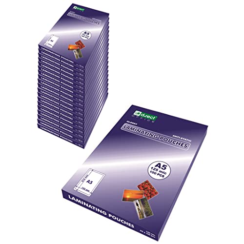 D.RECT Verpackung 20x100 Stück | Laminierfolien Heißlaminierfolien glänzend transparent | DIN A5 125 Mikron von D.RECT