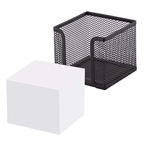 D.RECT - Zettelbox | aus Mesh | Solides Metall | Für den modernen Arbeitsplatz | Schwarz | mit Zettelblock 700 Blatt - 95x95x80 mm von D.RECT