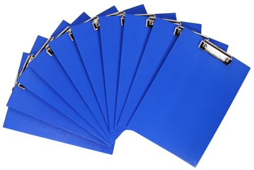 Klemmbrett/Schreibplatte/Klemmplatte A4 economy aus Graupappe, mit PVC-Folien-Überzug, mit Drahtbügelklemme, leinengeprägt, Farbe: blau - 10 Stück von D.RECT