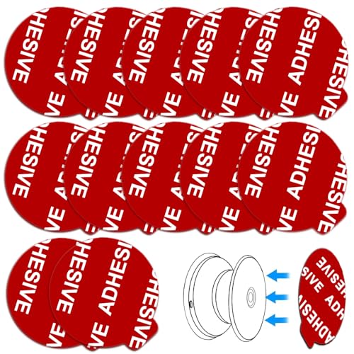 D.SKING 12 Stück Sehr Haftstarke Klebepads Ersatz Kompatibel mit Sockel-Halterung Sticker-Pads für Zusammenklappbaren Griff & Ständer Kleber für Smartphones Pops Swappable Griff (Rot) von D.SKING