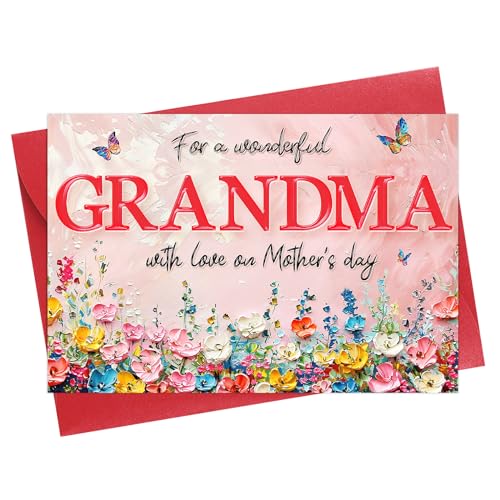 D24TIME Muttertagskarte für Oma, Schmetterling, Blume, Happy Mothers Day Oma Karte von Kindern, Oma, Großmutter, Muttertagsgeschenk, Grußkarte mit Umschlag von Kindern, Enkelin, Enkelsohn von D24TIME