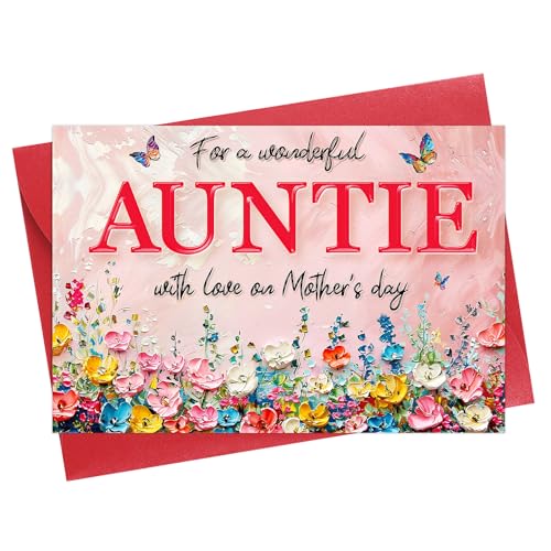 D24TIME Muttertagskarte für Tante, Tante, Schmetterling, Blume, Tante, Muttertag, Geschenkkarte von Nichte, Neffe, Familie, Stiefmutter, Bonus-Muttertags-Grußkarte mit Umschlag, von D24TIME