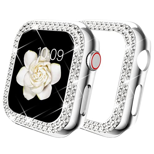 DABAOZA Kompatibel mit Apple Watch 38 mm Hülle Bumper Cover Ultra Series 8 7 6 5 4 3 2 1 SE, Bling Frauen Mädchen Elegante Diamanten Kristall Bumper Hard PC stoßfeste Hülle für iWatch (Silber, 38 mm) von DABAOZA