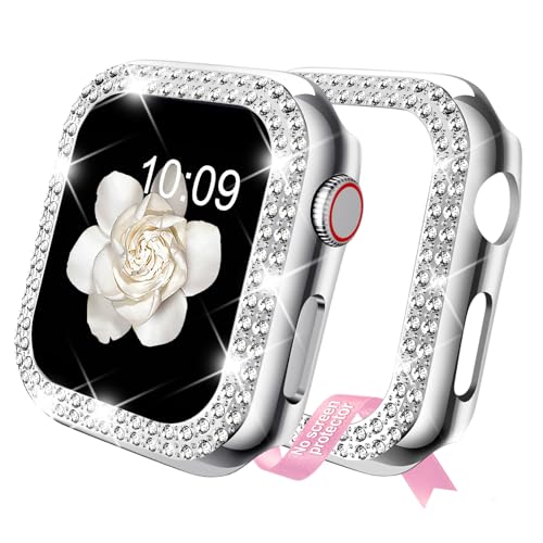 DABAOZA Kompatibel mit Apple Watch 42 mm Hülle Bumper Cover Ultra Series 8 7 6 5 4 3 2 1 SE, Bling Frauen Mädchen Elegante Diamanten Kristall Bumper Hard PC stoßfeste Hülle für iWatch (Silber, 42 mm) von DABAOZA