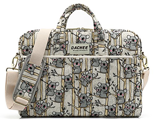 DACHEE Laptoptasche mit grauem Koala-Muster, 38,1 cm (15 Zoll), Leinen, wasserdicht, Messenger-Tasche für Laptops mit einer Größe von 35,6 cm bis 39,6 cm (15,6 Zoll) von DACHEE