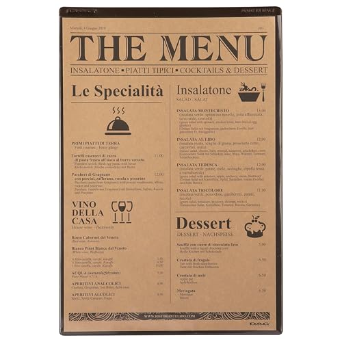 DAG STYLE Platzset mit Speisekartenhalter Linie Risto, 6er-Pack, 1 Tasche (Vorderseite), Speisekartenhalter im A4-Format, Amerikanisches Platzset mit Menü-Tasche, Kakao, Ungiftiges PVC, Made in Italy von DAG Style
