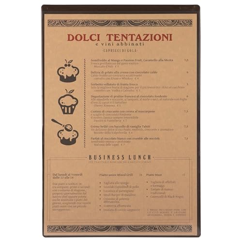 DAG STYLE Platzset mit Speisekartenhalter Linie Risto, 6er-Pack, 2 Taschen (Vorder- und Rückseite), Speisekartenhalter im A4-Format, Amerikanisches Platzset mit Menü-Tasche, Kakao, Ungiftiges PV von DAG Style