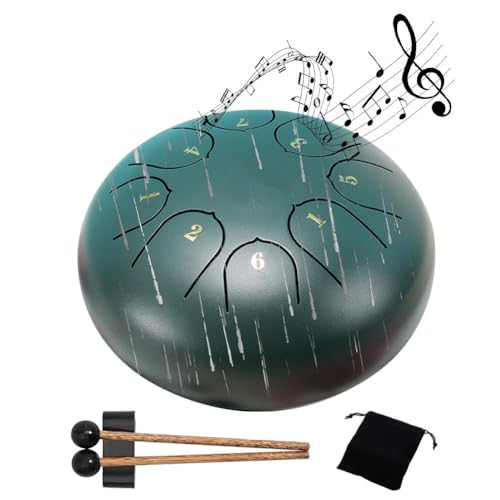 DAGESVGI 6 Töne Stahlzungentrommel Draußen Regen Trommel Instrumentententrommel Percussion Mini Drum Hand Ätherische Sticks Zubehör Drum, Grün von DAGESVGI