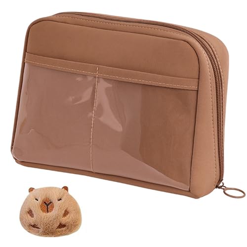 Capybara Bleistiftbeutel mit 12 Fächern Brown Canvas & Pvc Kawaii Bleistift Fall Capybara Doll Bag niedlich von DAGLLGEW