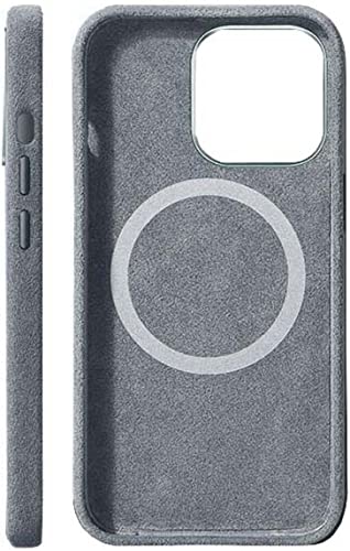 DAIKMZ Für Apple iPhone 14 Hülle 6,1 Zoll 2022, luxuriöse vollständig umwickelte Handy-Schutz-Rückabdeckung aus Alcantara-Material [kabelloses Laden] (Farbe: Grau) von DAIKMZ
