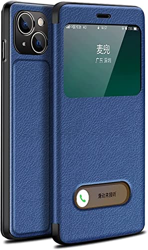 DAIKMZ Schutzhülle für iPhone 13 mini/13/13 Pro/13 Pro Max, magnetische Abdeckung Standhülle mit Fenster View Funktion TPU Schutzhüllen Buchstil Flip Handyhülle (Farbe: Blau, Größe: 13 mini 5,4 Zoll) von DAIKMZ