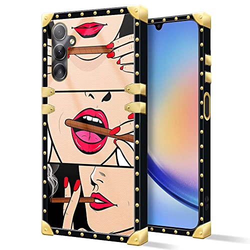 DAIZAG Hülle Kompatibel mit Samsung Galaxy A14 5G, B Trippy Smoke Cool Girl Square Case Luxus Elegant Frauen Mädchen Metall Dekoration Ecke Klassisch Retro Weiche TPU Hülle für Samsung Galaxy A14 5G von DAIZAG