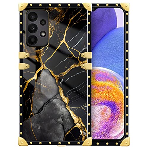 DAIZAG Hülle Kompatibel mit für Samsung Galaxy A23 5G Schwarz Gold Natur Marmor Muster Handyhülle Golden Square Soft TPU Stoßfest Schutzhülle Decor Case Cover für Geschenk von DAIZAG