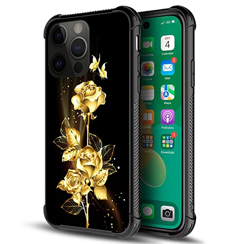 DAIZAG Hülle Kompatibel mit iPhone 14, Gold Blume Rose Schmetterling Hülle für iPhone 14 Hüllen für Mann Frau, Schutz Stoßfest Anti-Scratches TPU Case Cover von DAIZAG