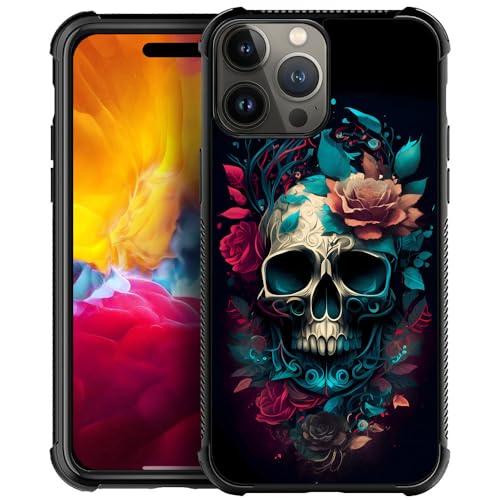DAIZAG Schutzhülle für iPhone 15 Pro Max, Totenkopf mit Blumen, schlankes Design, weiches TPU, rutschfest, stoßfest, mit 4 Ecken von DAIZAG