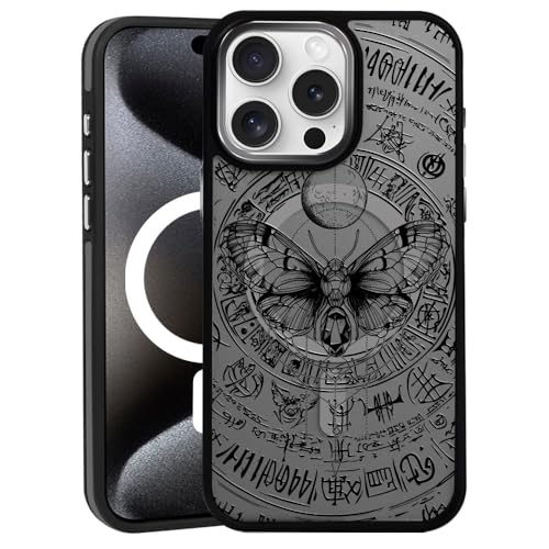DAIZAG Magnetische Hülle für iPhone 15, [rundum stoßfeste Ecken] [Kompatibel mit MagSafe], Schwarz Transluzent Matte Abdeckung, Luna Moth Gothic von DAIZAG