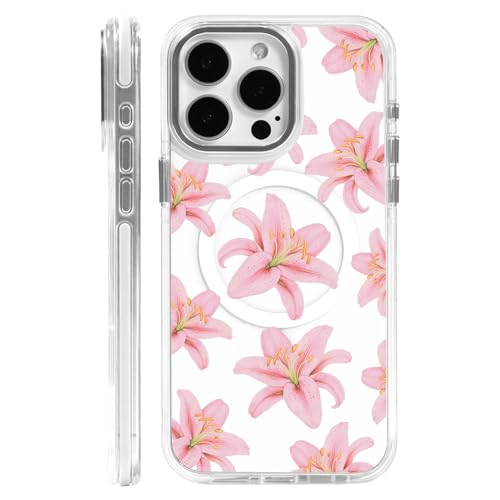 DAIZAG Schutzhülle für iPhone 13, [kompatibel mit MagSafe], florales rosa Lilienmuster, Handyhülle für Damen und Mädchen, magnetisch, transparent von DAIZAG
