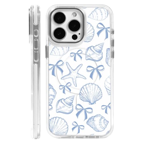 DAIZAG Schutzhülle für iPhone 16 Plus, kompatibel mit MagSafe, Handyhülle für Damen und Mädchen, magnetische transparente Abdeckung, blaue Muschelschleife von DAIZAG