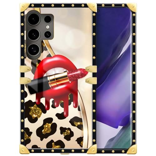 DAIZAG Schutzhülle kompatibel mit Samsung Galaxy S24 Ultra, Leopardenmuster, sexy Lippen, Galaxy S24 Ultra Hüllen für Mädchen, quadratisch, verstärkt, geschützt, weiche TPU-Hülle, kompatibel mit von DAIZAG