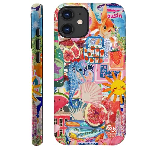 DAIZAG Schutzhülle kompatibel mit iPhone 12, strapazierfähiger Stoßschutz für Mädchen und Frauen, Obst-, Blumen- und Fisch-Collage von DAIZAG
