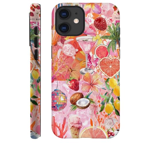 DAIZAG Schutzhülle kompatibel mit iPhone 12, strapazierfähiger Stoßschutz für Mädchen und Frauen, rosa Schildkröte, Schalentiere, Blumencollage von DAIZAG