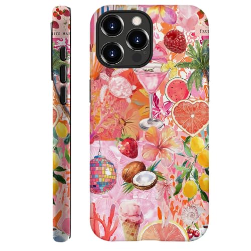 DAIZAG Schutzhülle kompatibel mit iPhone 12 Pro, strapazierfähiger Stoßschutz für Mädchen und Frauen, rosa Schildkröte, Schalentiere, Blumencollage von DAIZAG