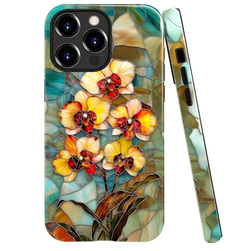 DAIZAG Schutzhülle kompatibel mit iPhone 13 Pro Max, glänzend, langlebig, stoßfest, für Mädchen und Frauen, Orchideenblume, Buntglas von DAIZAG