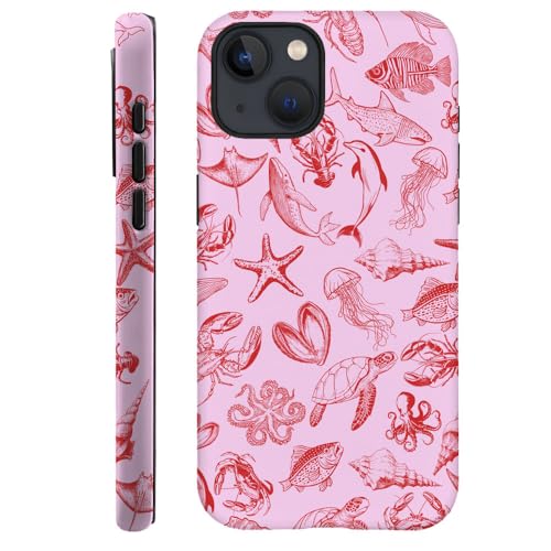 DAIZAG Schutzhülle kompatibel mit iPhone 14, strapazierfähiger Stoßschutz für Mädchen und Damen, Oktopus, Quallen, Schildkröte, Muschel von DAIZAG