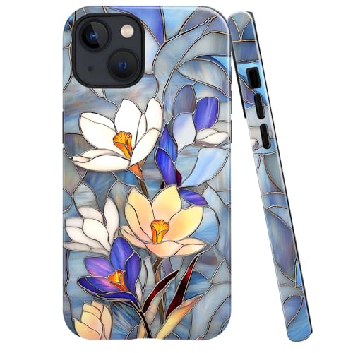 DAIZAG Schutzhülle kompatibel mit iPhone 14 Plus, glänzend, langlebig, stoßfest, für Mädchen und Frauen, Blumen-Lotus, Violett / Gold von DAIZAG