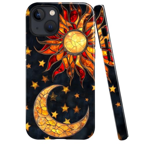 DAIZAG Schutzhülle kompatibel mit iPhone 15, glänzend, langlebig, stoßfest, für Mädchen und Damen, rote Sonne, Mond, Stern von DAIZAG