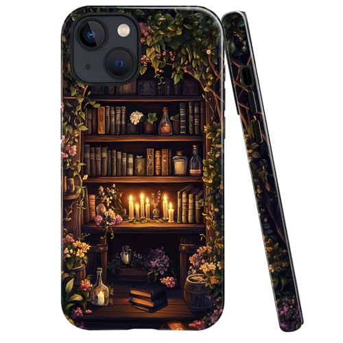 DAIZAG Schutzhülle kompatibel mit iPhone 15 Plus, glänzend, langlebig, stoßfest, für Mädchen und Frauen, Bücherregal, Gothic-Lila von DAIZAG