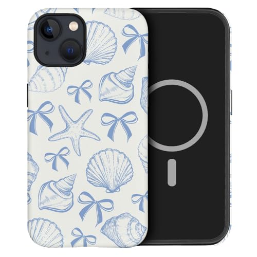 DAIZAG Schutzhülle kompatibel mit iPhone 15 Plus, [kompatibel mit MagSafe], stoßfeste Schutzhülle für Mädchen und Frauen, blaue Muschelschleife von DAIZAG